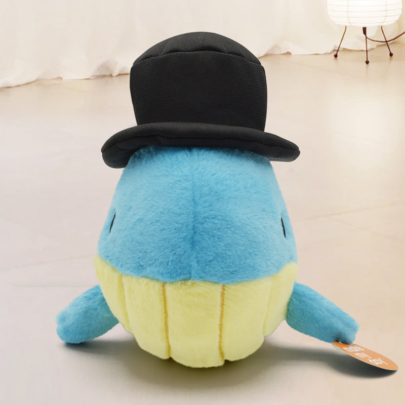 Make My Day Ocean Series | Gentleman Whale Plush Toy & Keychain Charm – Chubby Blue Whale with Top Hat