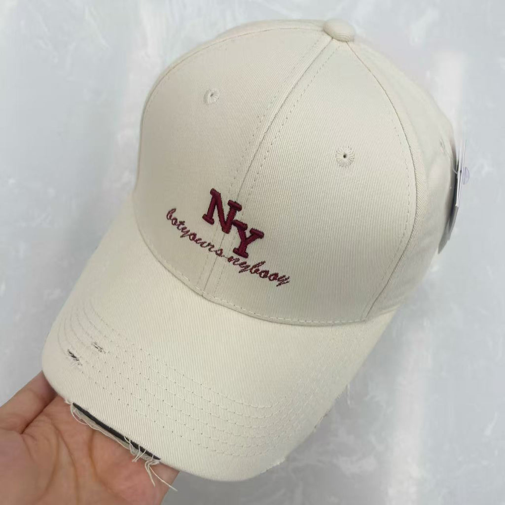 NY Botyours Nybooy Embroidered Distressed Raw Edge Cotton Baseball Cap - Vintage Street Style Hat