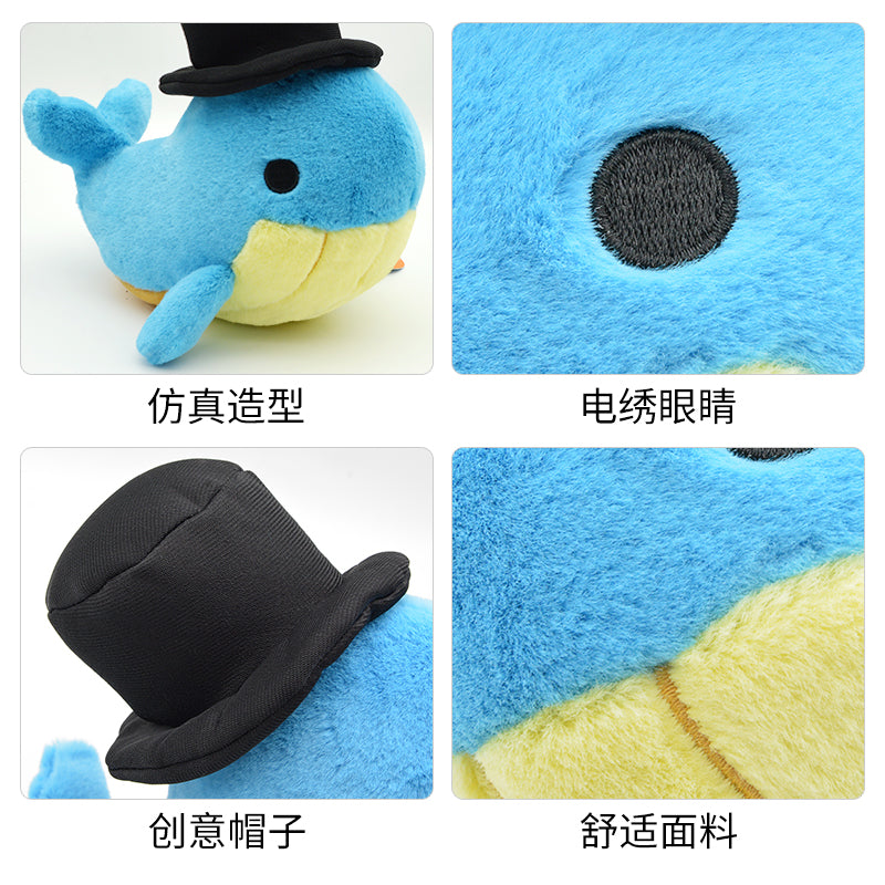 Make My Day Ocean Series | Gentleman Whale Plush Toy & Keychain Charm – Chubby Blue Whale with Top Hat
