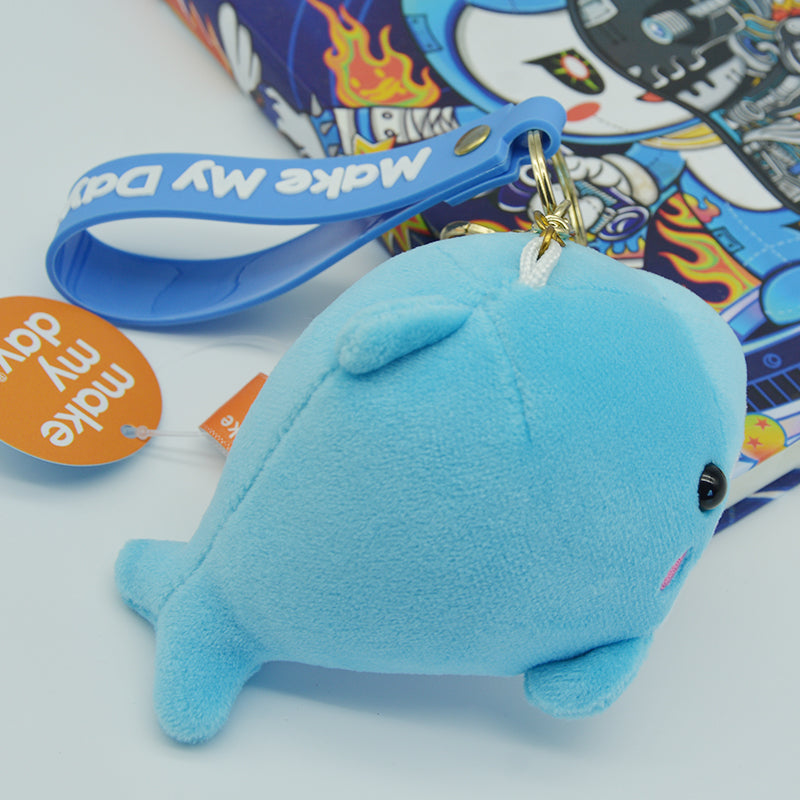 Make My Day Ocean Series | Blue Dolphin Plush Keychain Charm – Cute Kawaii Stuffed Animal Bag Pendant