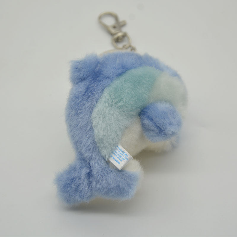 Ocean Series | Dolphin Plush Keychain Charm – Blue Gradient Kawaii Mini Stuffed Animal Bag Pendant with Bell | Realistic Ocean Plush