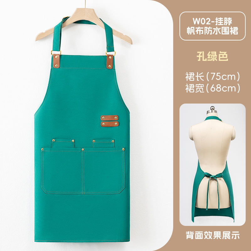 Neck-Hang Canvas Apron – Lotus Waterproof, Leather Straps & Custom Logo | 10 Colors