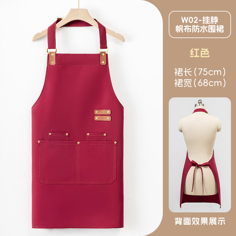Neck-Hang Canvas Apron – Lotus Waterproof, Leather Straps & Custom Logo | 10 Colors