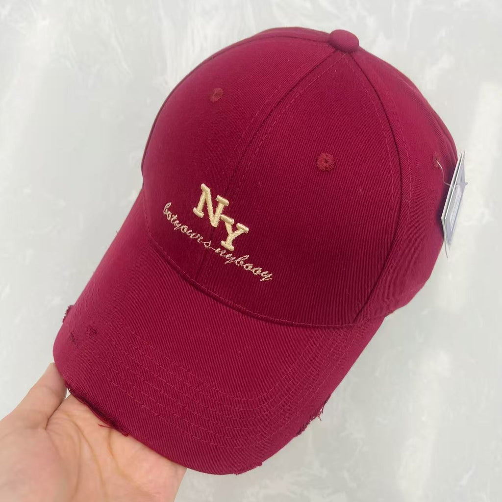 NY Botyours Nybooy Embroidered Distressed Raw Edge Cotton Baseball Cap - Vintage Street Style Hat