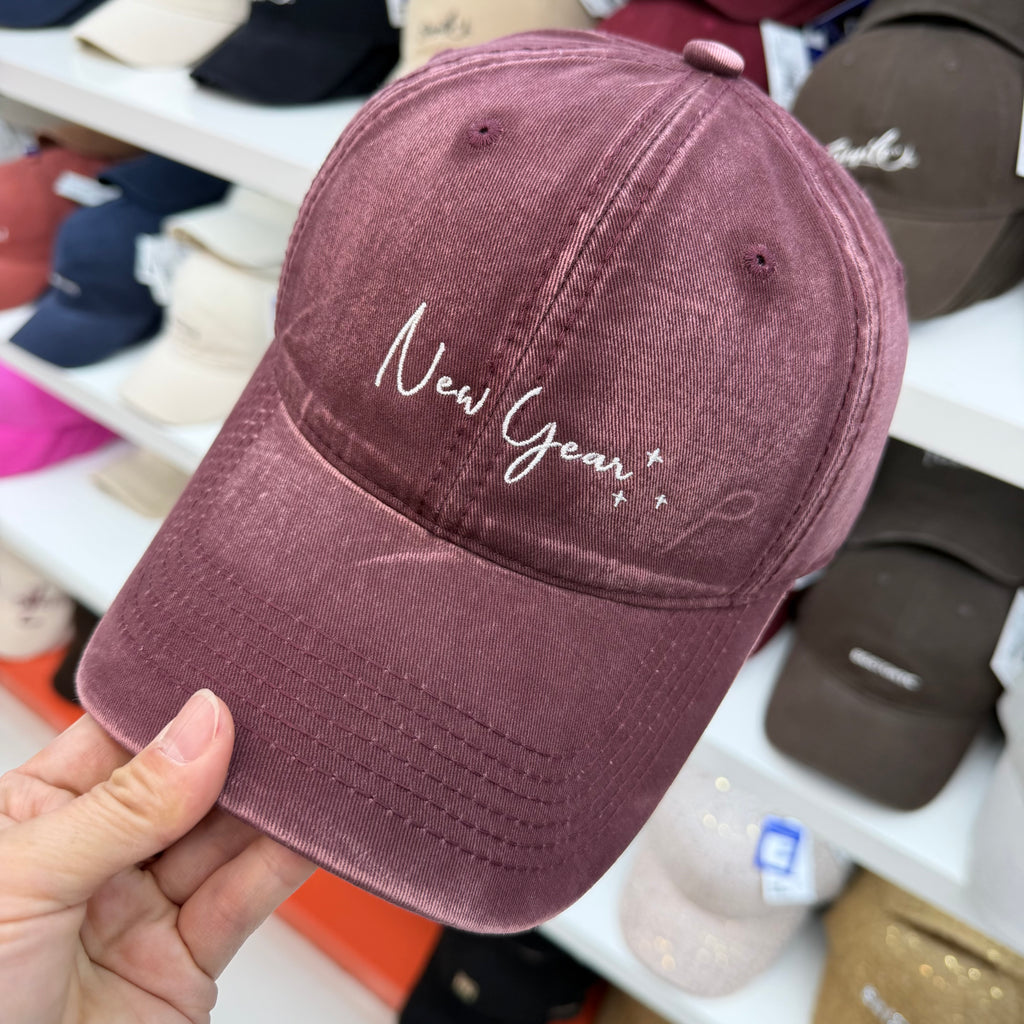 New Year+ Cursive Script Embroidered Washed Cotton Baseball Cap - Wide Brim Soft Top Dad Hat 11 Colors