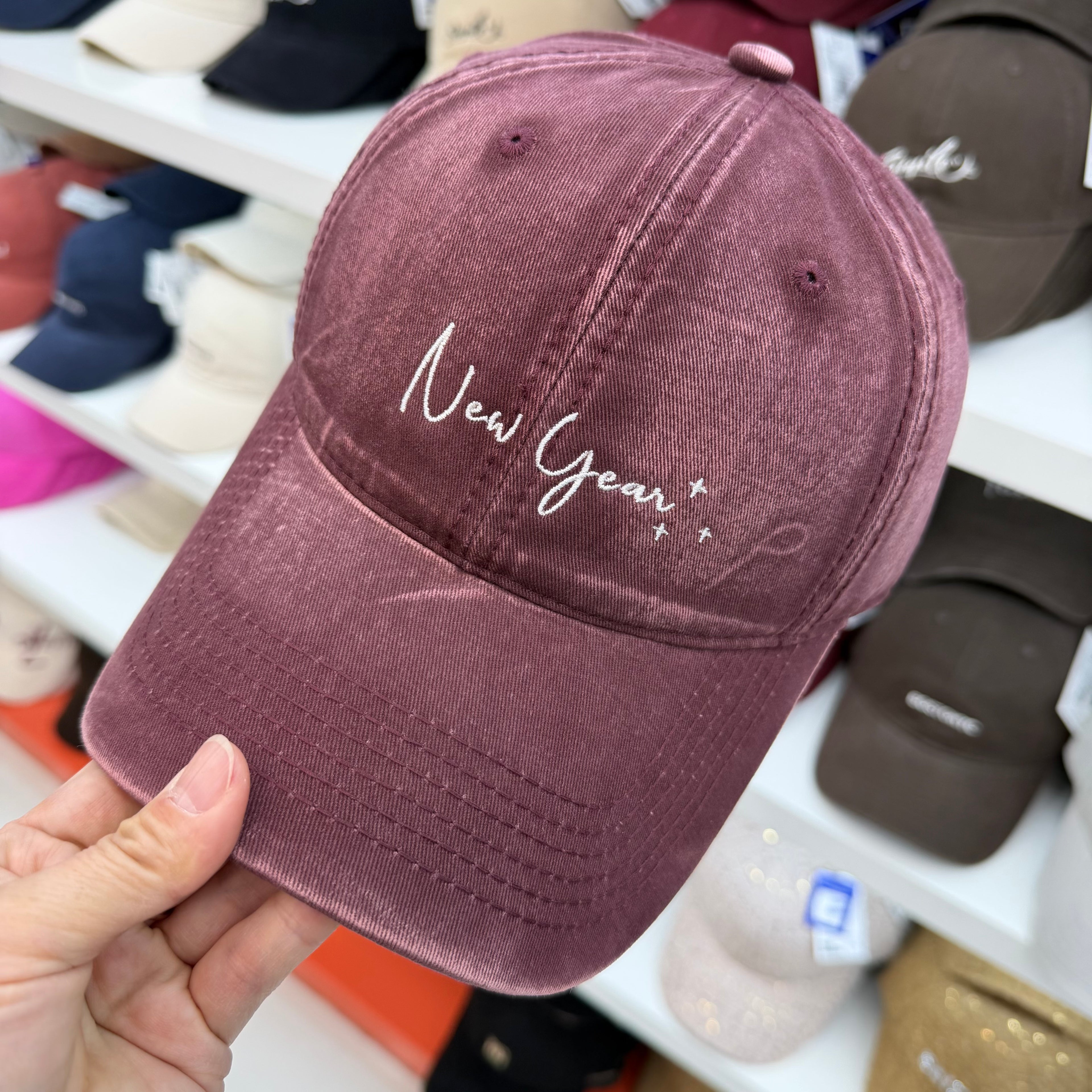 New Year+ Cursive Script Embroidered Washed Cotton Baseball Cap - Wide Brim Soft Top Dad Hat 11 Colors