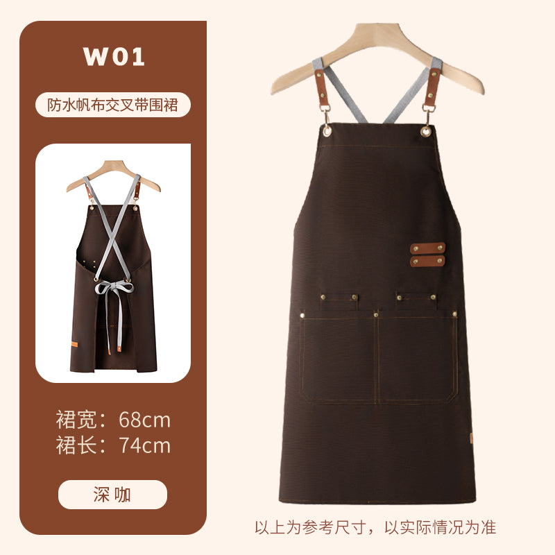 Barista Canvas Apron – Lotus-Effect Waterproof, Leather Straps & Custom Logo