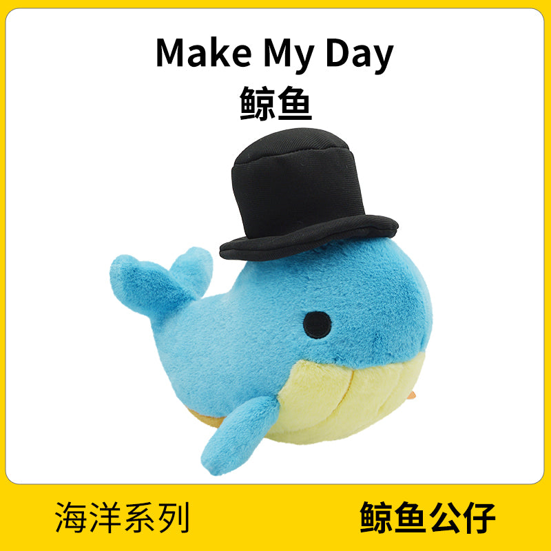 Make My Day Ocean Series | Gentleman Whale Plush Toy & Keychain Charm – Chubby Blue Whale with Top Hat