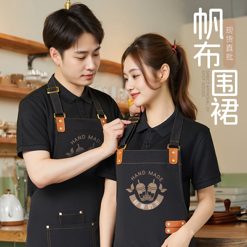 Neck-Hang Canvas Apron – Lotus Waterproof, Leather Straps & Custom Logo | 10 Colors