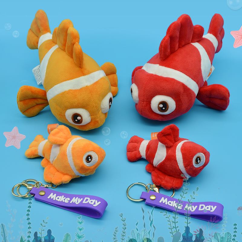 Make My Day Ocean Series | Clownfish Plush Toy & Keychain Charm – Orange & Red Stripe Kawaii Stuffed Animal | 2 Sizes