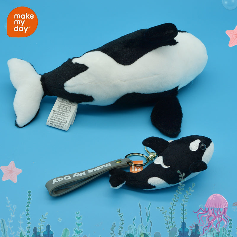 Make My Day Ocean Series | Orca Killer Whale Plush Toy & Keychain Charm – Realistic Black & White Stuffed Animal