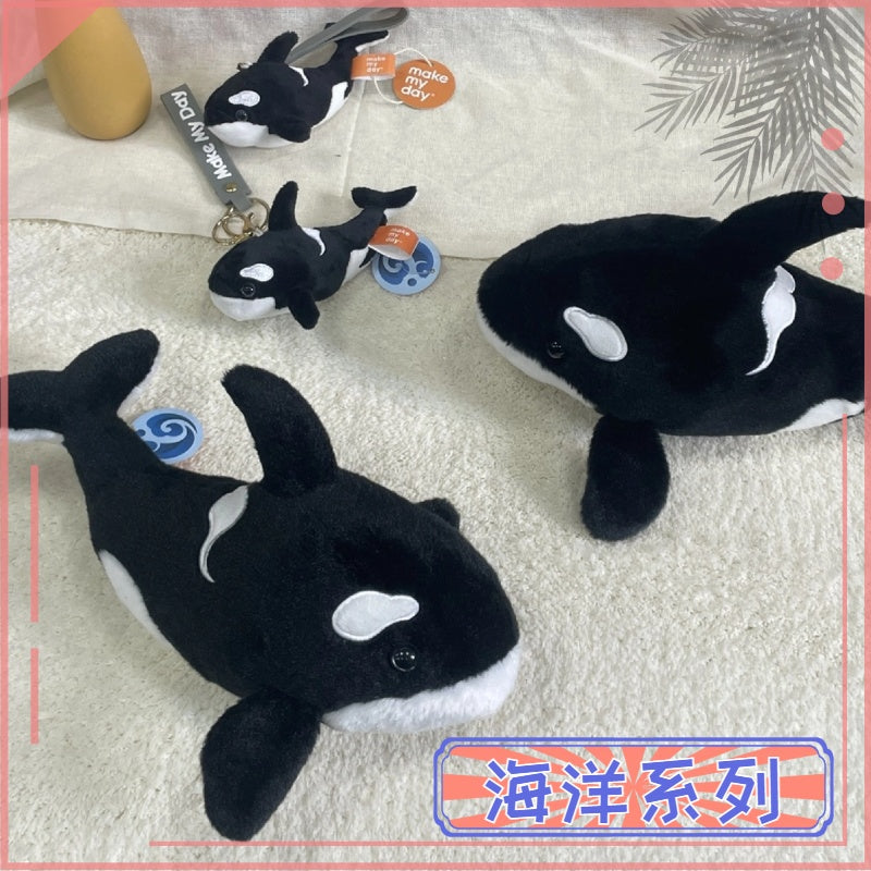 Make My Day Ocean Series | Orca Killer Whale Plush Toy & Keychain Charm – Realistic Black & White Stuffed Animal