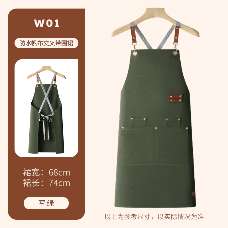 Barista Canvas Apron – Lotus-Effect Waterproof, Leather Straps & Custom Logo