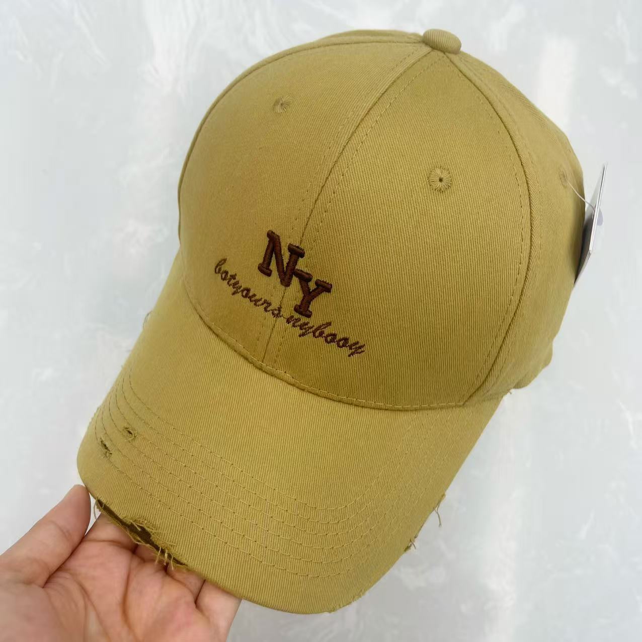 NY Botyours Nybooy Embroidered Distressed Raw Edge Cotton Baseball Cap - Vintage Street Style Hat