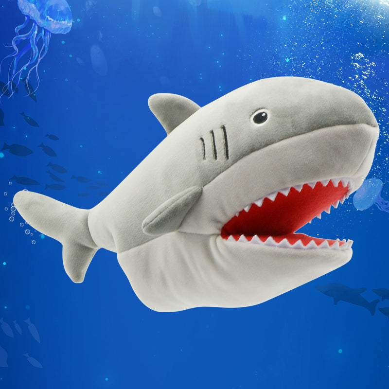 Make My Day Ocean Series | Great White Shark Hand Puppet Plush Pillow – Open-Mouth Stuffed Animal Cuddle Toy
