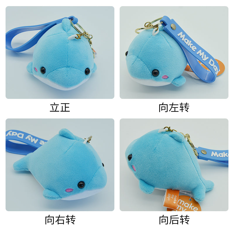 Make My Day Ocean Series | Blue Dolphin Plush Keychain Charm – Cute Kawaii Stuffed Animal Bag Pendant
