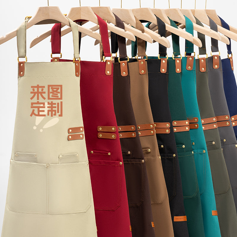 Neck-Hang Canvas Apron – Lotus Waterproof, Leather Straps & Custom Logo | 10 Colors