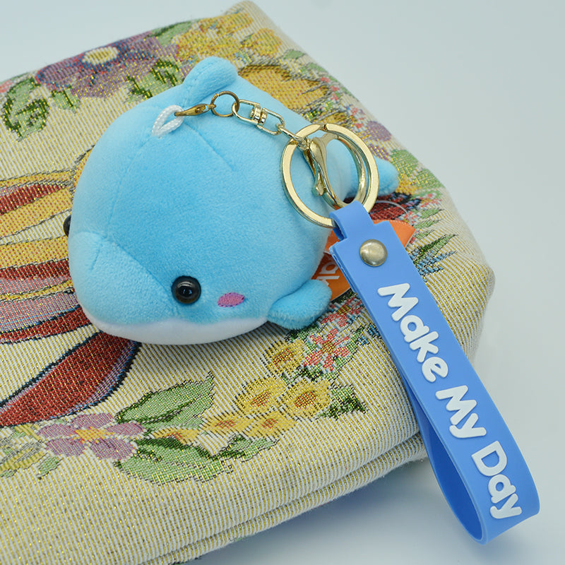 Make My Day Ocean Series | Blue Dolphin Plush Keychain Charm – Cute Kawaii Stuffed Animal Bag Pendant
