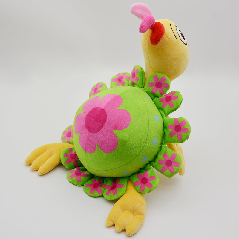 Make My Day Ocean Series | Floral Sea Turtle Plush Toy – Bright Green Shell with Pink Daisy Pattern Kawaii Stuffed Animal