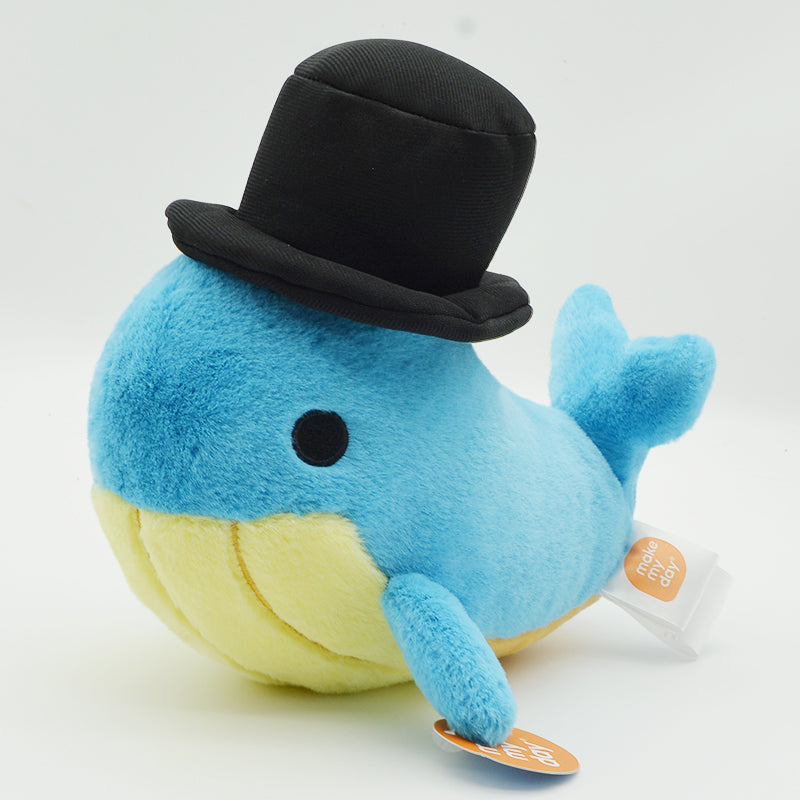 Make My Day Ocean Series | Gentleman Whale Plush Toy & Keychain Charm – Chubby Blue Whale with Top Hat