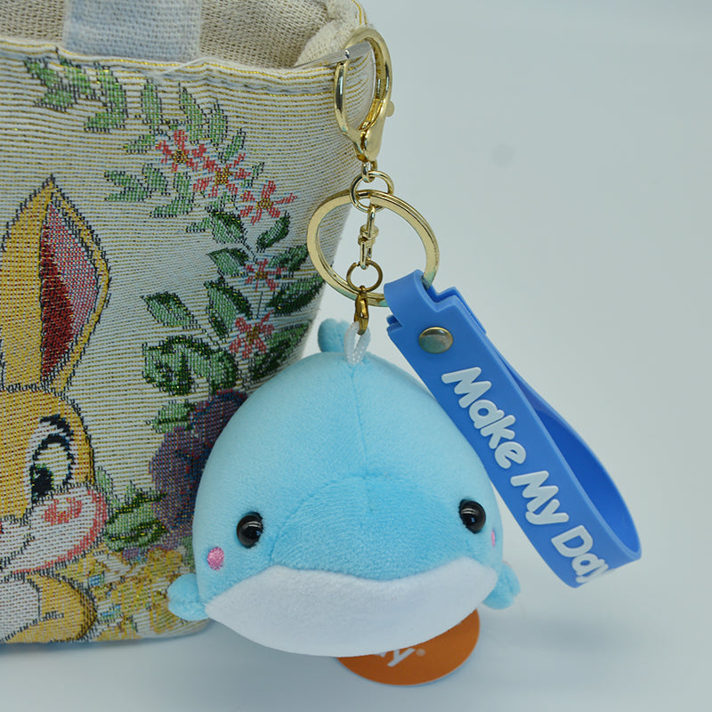 Make My Day Ocean Series | Blue Dolphin Plush Keychain Charm – Cute Kawaii Stuffed Animal Bag Pendant