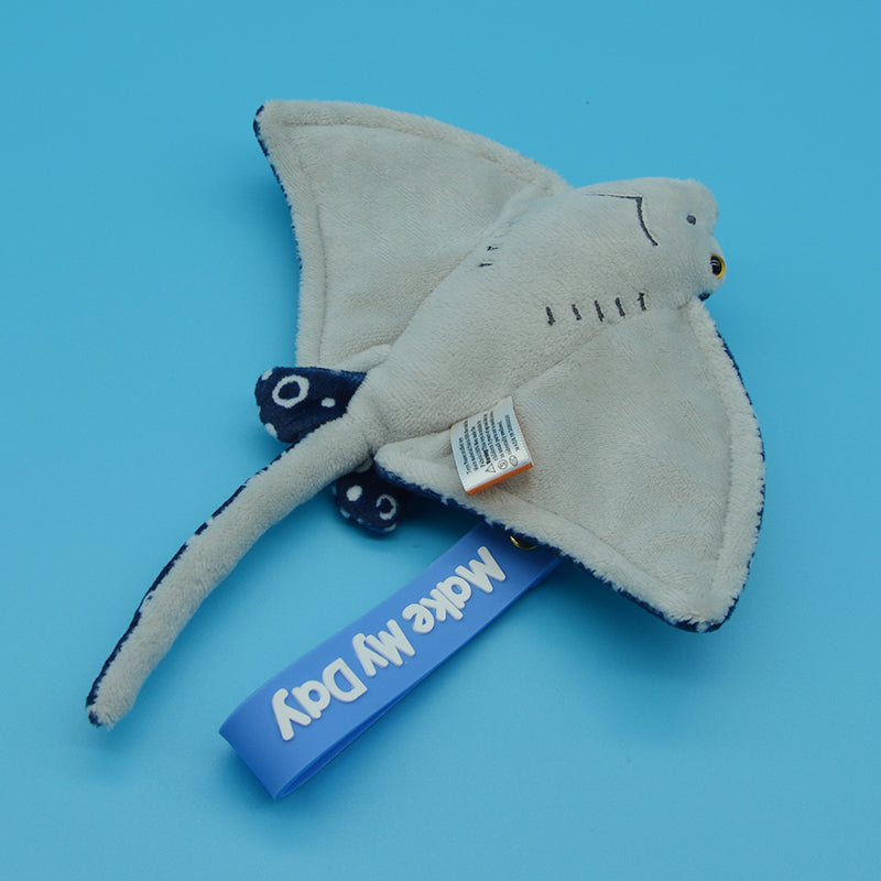 Make My Day Ocean Series | Manta Ray Plush Keychain Charm – Realistic Spotted & Classic Grey Stuffed Animal Bag Pendant