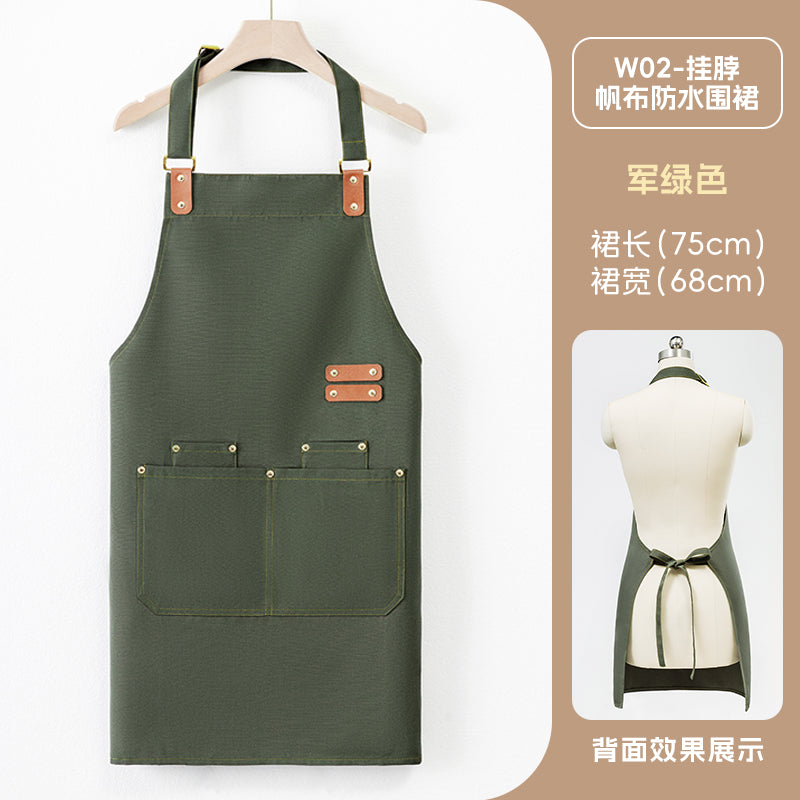Neck-Hang Canvas Apron – Lotus Waterproof, Leather Straps & Custom Logo | 10 Colors