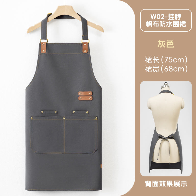 Neck-Hang Canvas Apron – Lotus Waterproof, Leather Straps & Custom Logo | 10 Colors