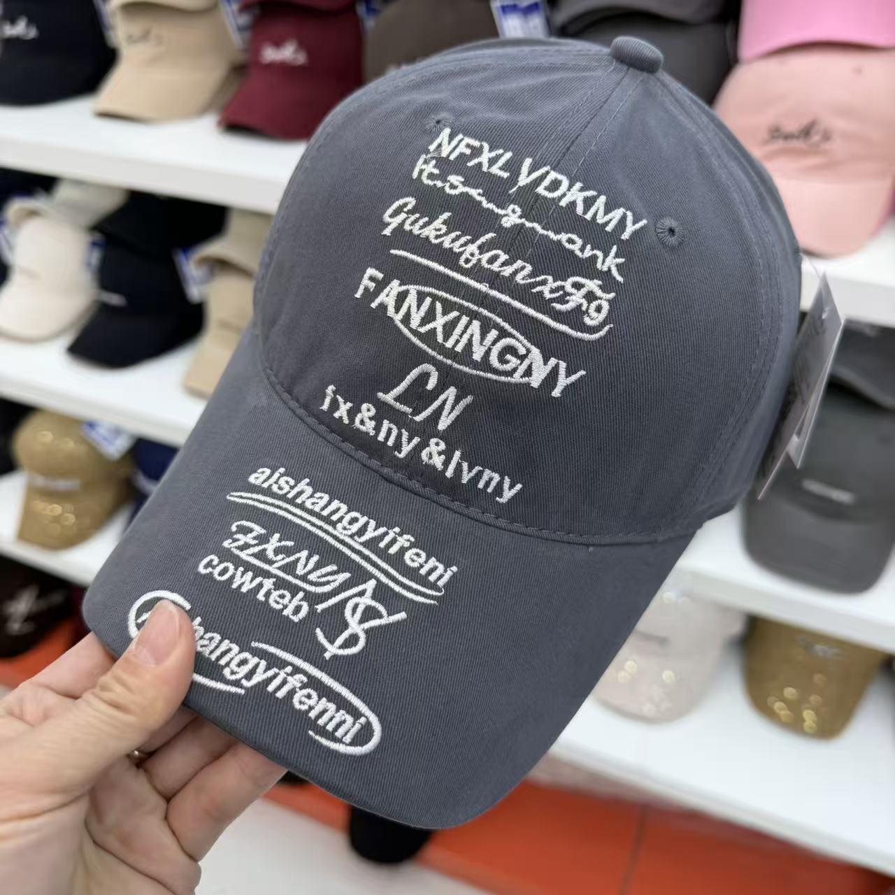 FANXINGNY Multi-Script Embroidered Soft Top Cotton Baseball Cap - All-Over Letter Print Vintage Hat