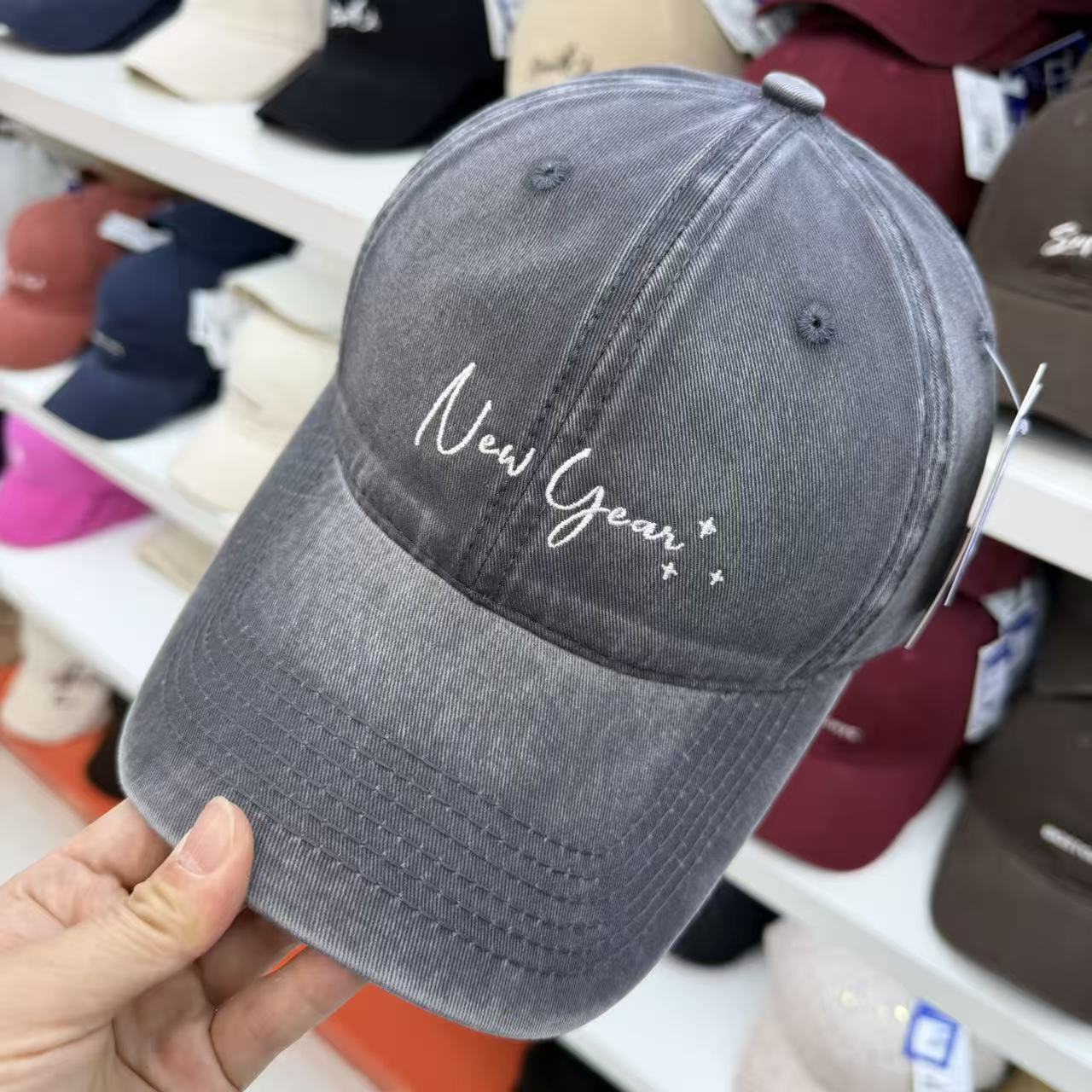 New Year+ Cursive Script Embroidered Washed Cotton Baseball Cap - Wide Brim Soft Top Dad Hat 11 Colors