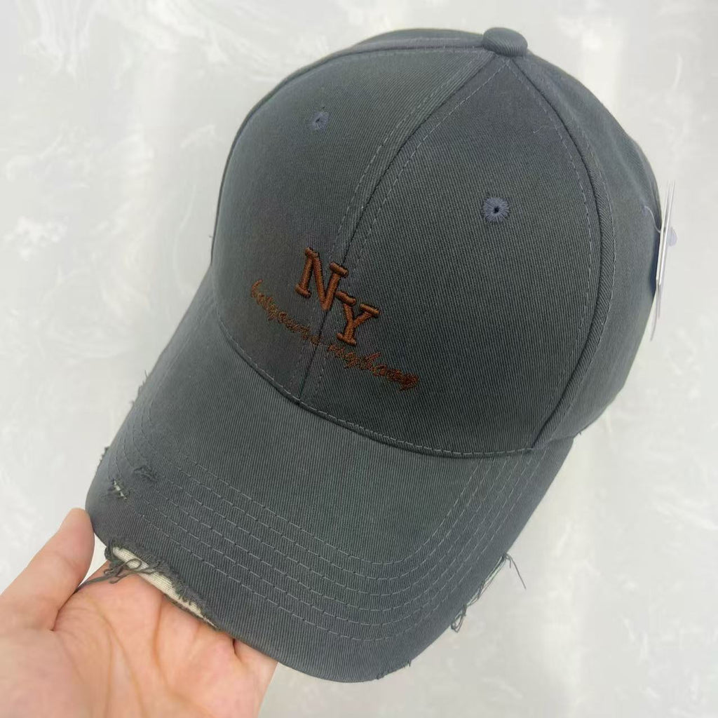 NY Botyours Nybooy Embroidered Distressed Raw Edge Cotton Baseball Cap - Vintage Street Style Hat