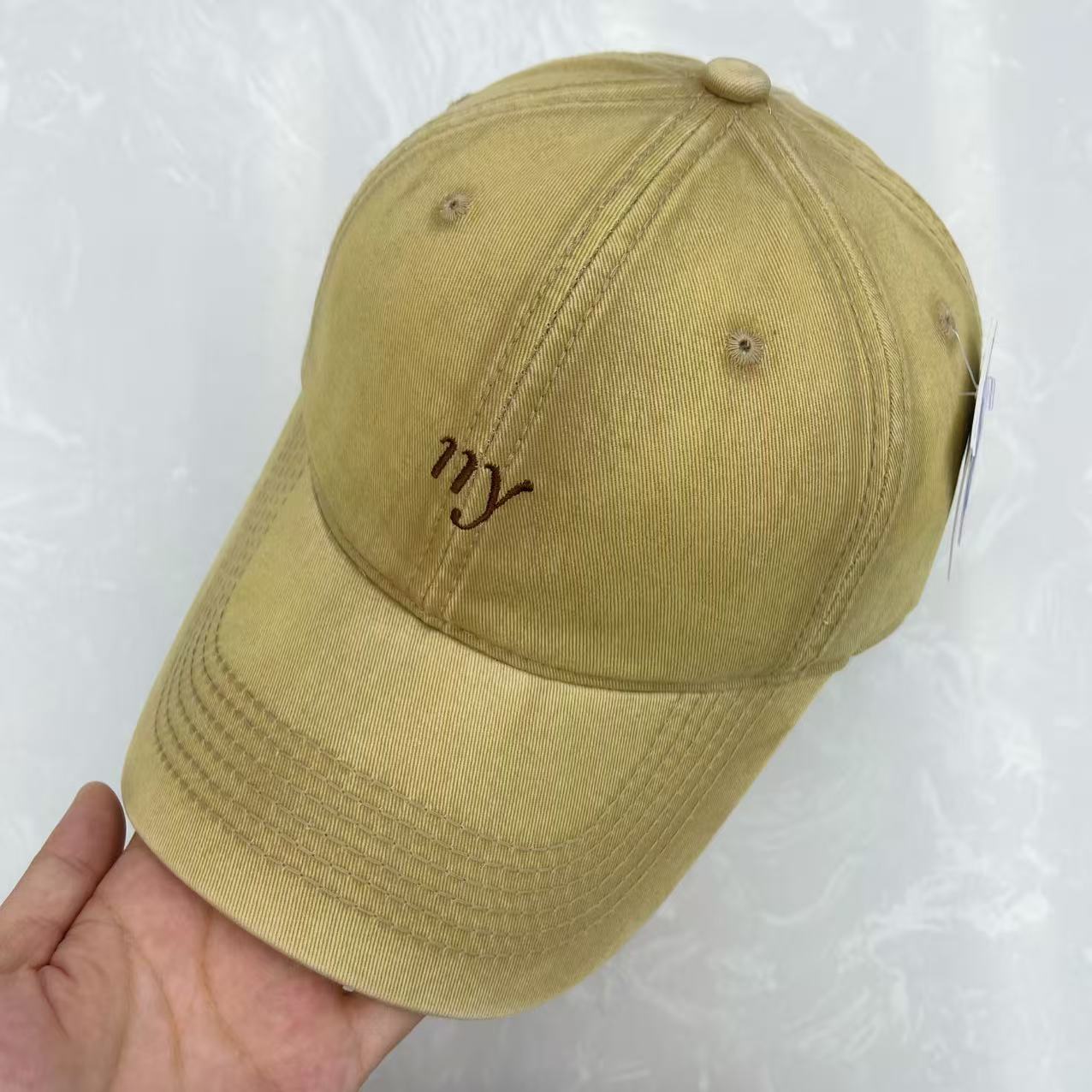 Cursive ny Script Embroidered Washed Cotton Baseball Cap - Minimalist Soft Top Vintage Hat