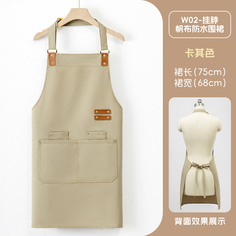 Neck-Hang Canvas Apron – Lotus Waterproof, Leather Straps & Custom Logo | 10 Colors