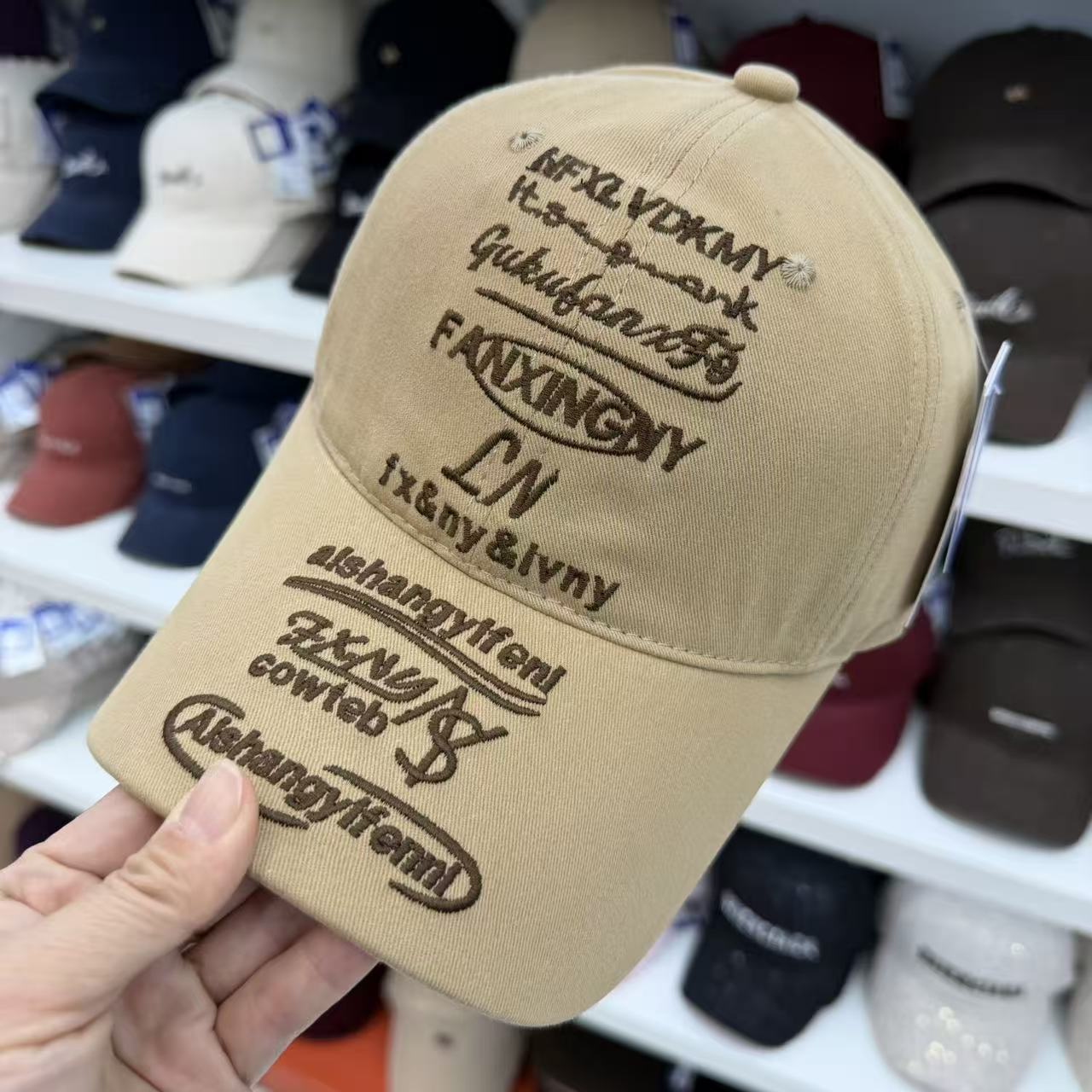 FANXINGNY Multi-Script Embroidered Soft Top Cotton Baseball Cap - All-Over Letter Print Vintage Hat