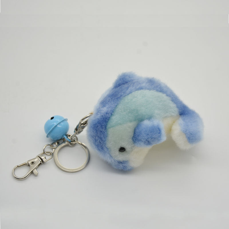 Ocean Series | Dolphin Plush Keychain Charm – Blue Gradient Kawaii Mini Stuffed Animal Bag Pendant with Bell | Realistic Ocean Plush