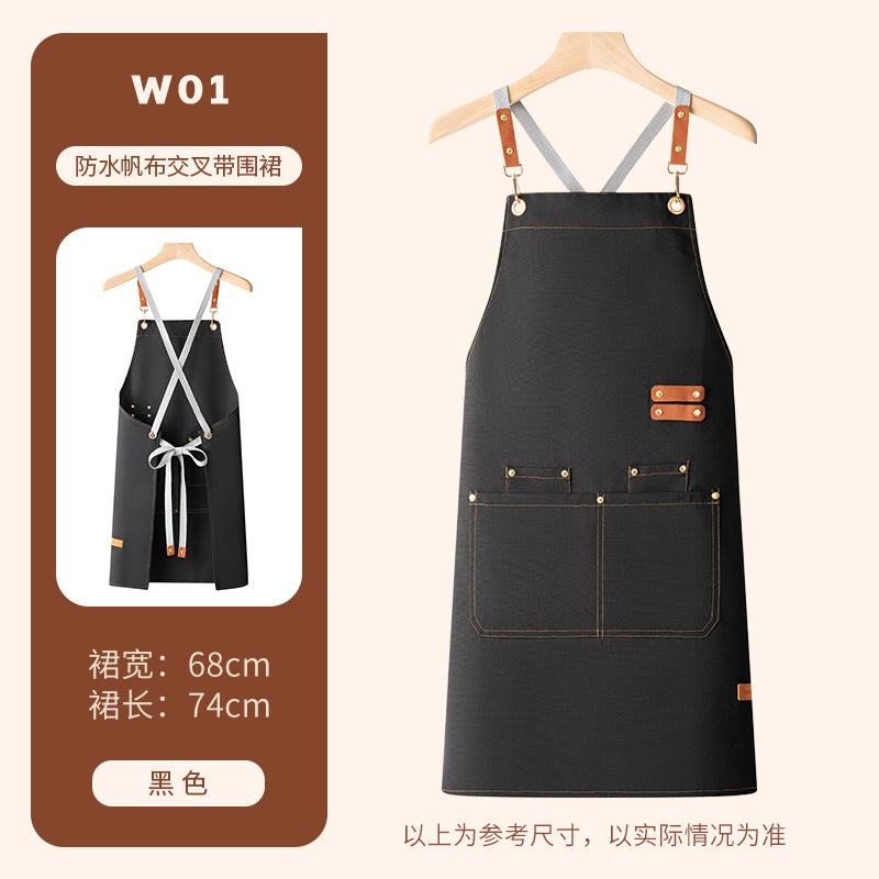 Barista Canvas Apron – Lotus-Effect Waterproof, Leather Straps & Custom Logo