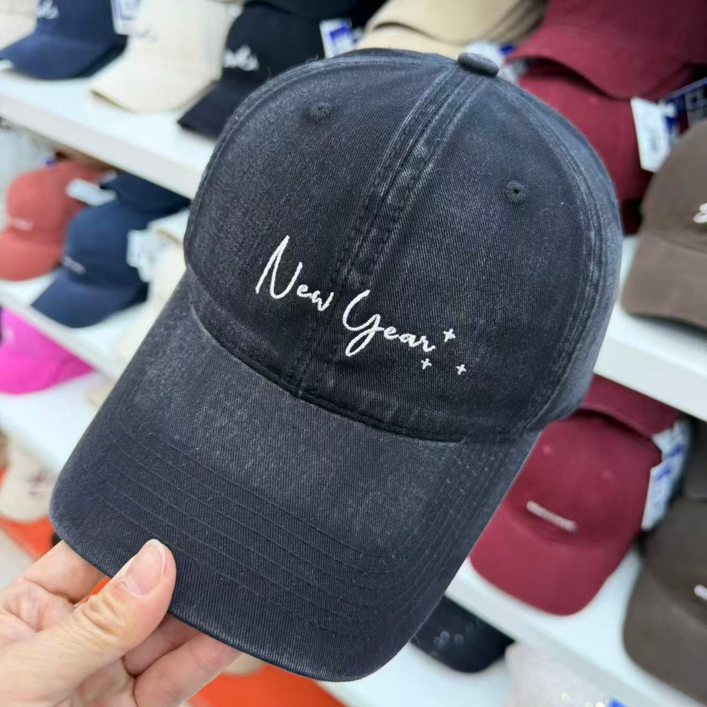 New Year+ Cursive Script Embroidered Washed Cotton Baseball Cap - Wide Brim Soft Top Dad Hat 11 Colors