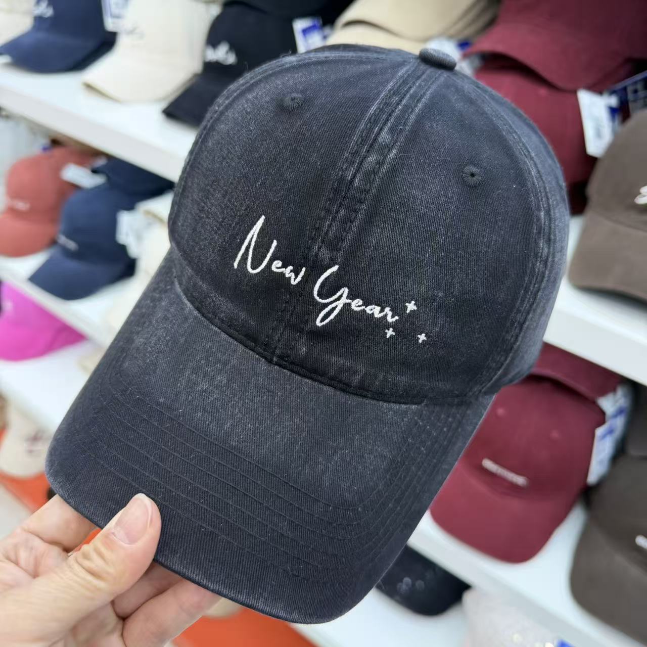 New Year+ Cursive Script Embroidered Washed Cotton Baseball Cap - Wide Brim Soft Top Dad Hat 11 Colors