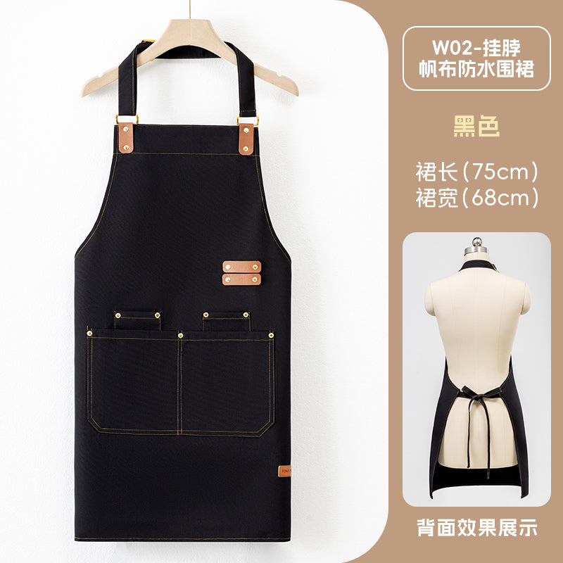 Neck-Hang Canvas Apron – Lotus Waterproof, Leather Straps & Custom Logo | 10 Colors