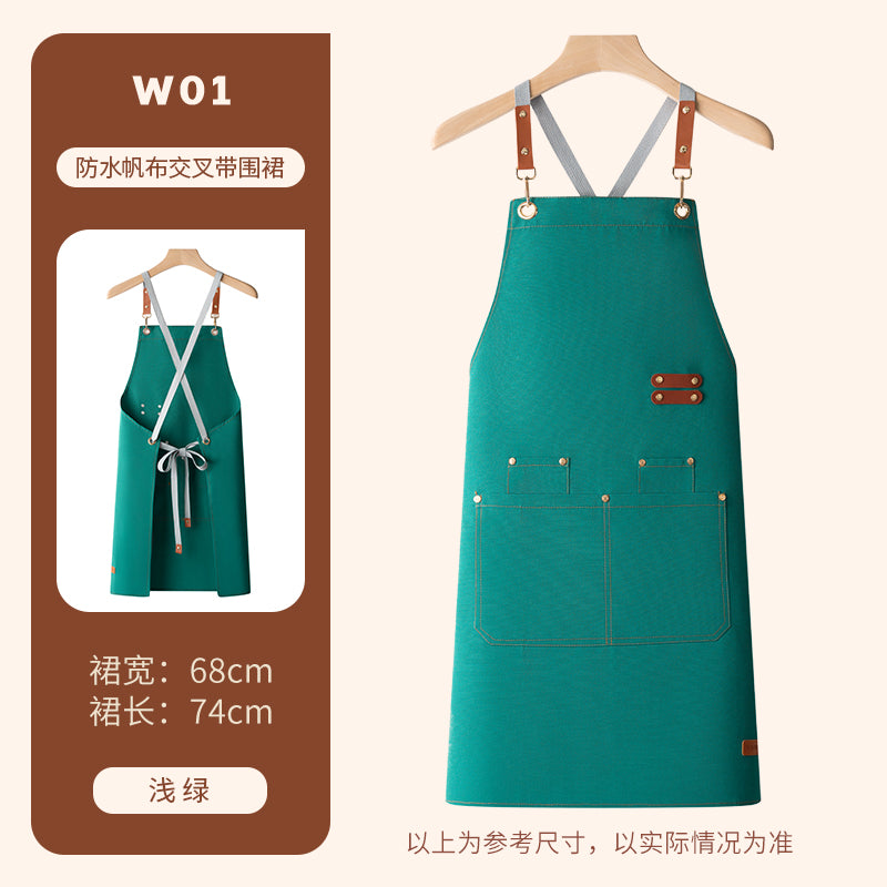 Barista Canvas Apron – Lotus-Effect Waterproof, Leather Straps & Custom Logo