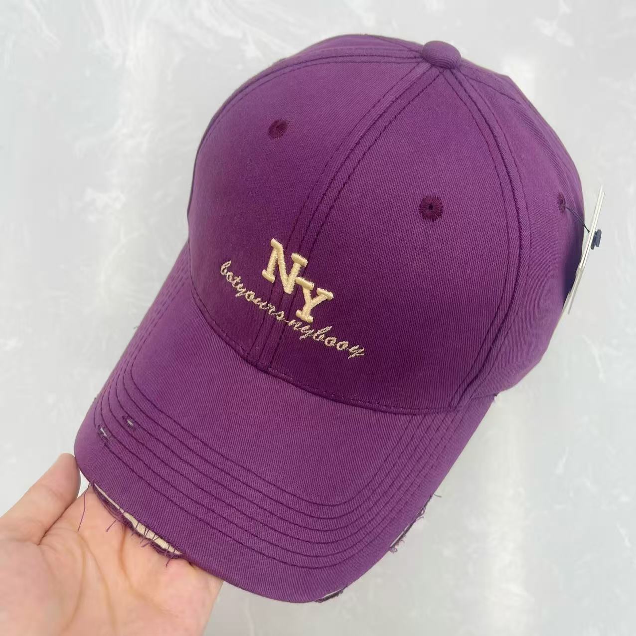 NY Botyours Nybooy Embroidered Distressed Raw Edge Cotton Baseball Cap - Vintage Street Style Hat