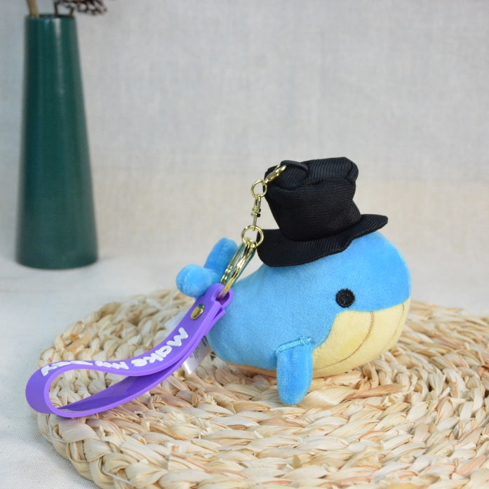Make My Day Ocean Series | Gentleman Whale Plush Toy & Keychain Charm – Chubby Blue Whale with Top Hat
