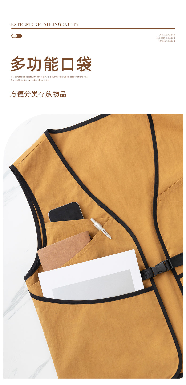 Multi-Pocket Buckle Vest – Cotton Work Vest with Contrast Trim & Custom Logo