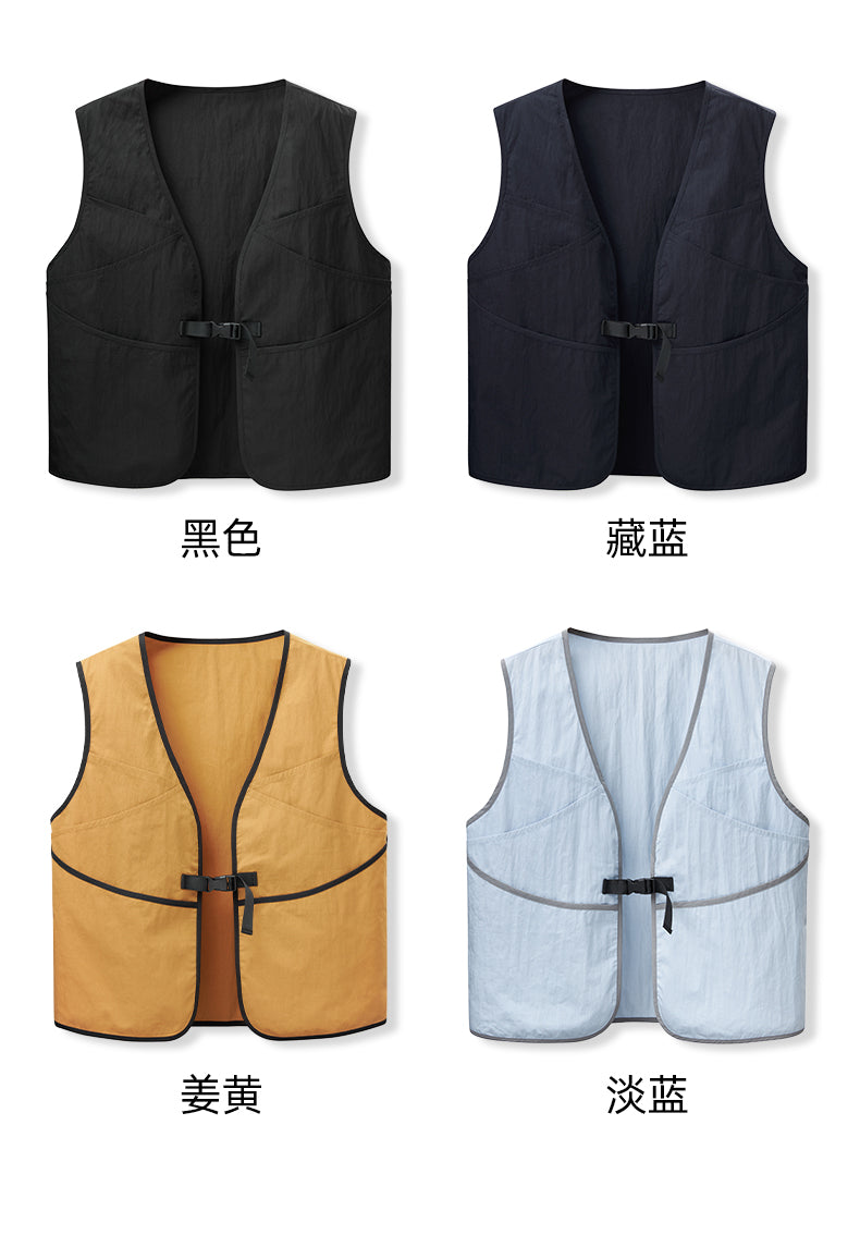 Multi-Pocket Buckle Vest – Cotton Work Vest with Contrast Trim & Custom Logo