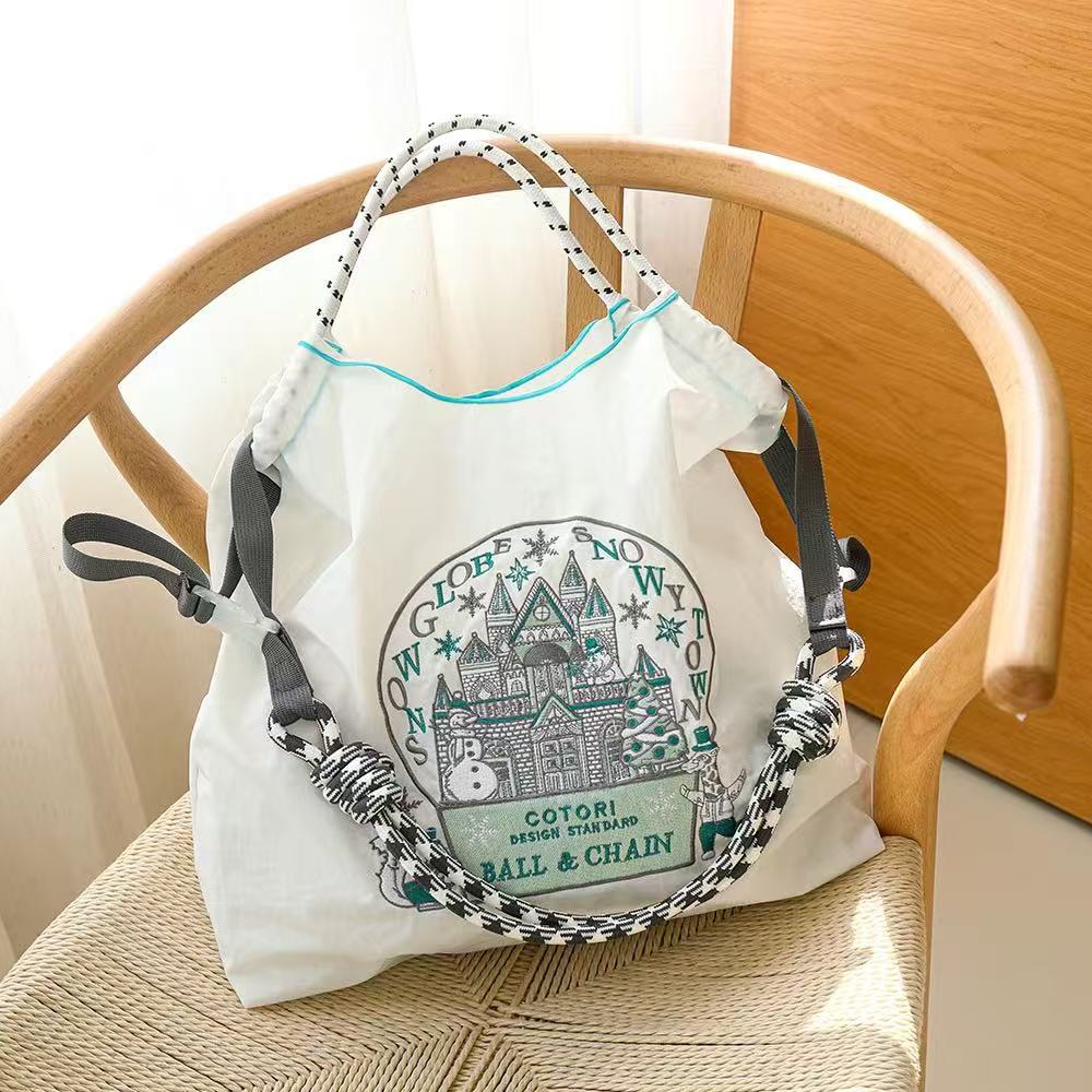 Japanese Style Ball Chain Embroidery Canvas Crossbody Bag – Eco Tote Shoulder Bag