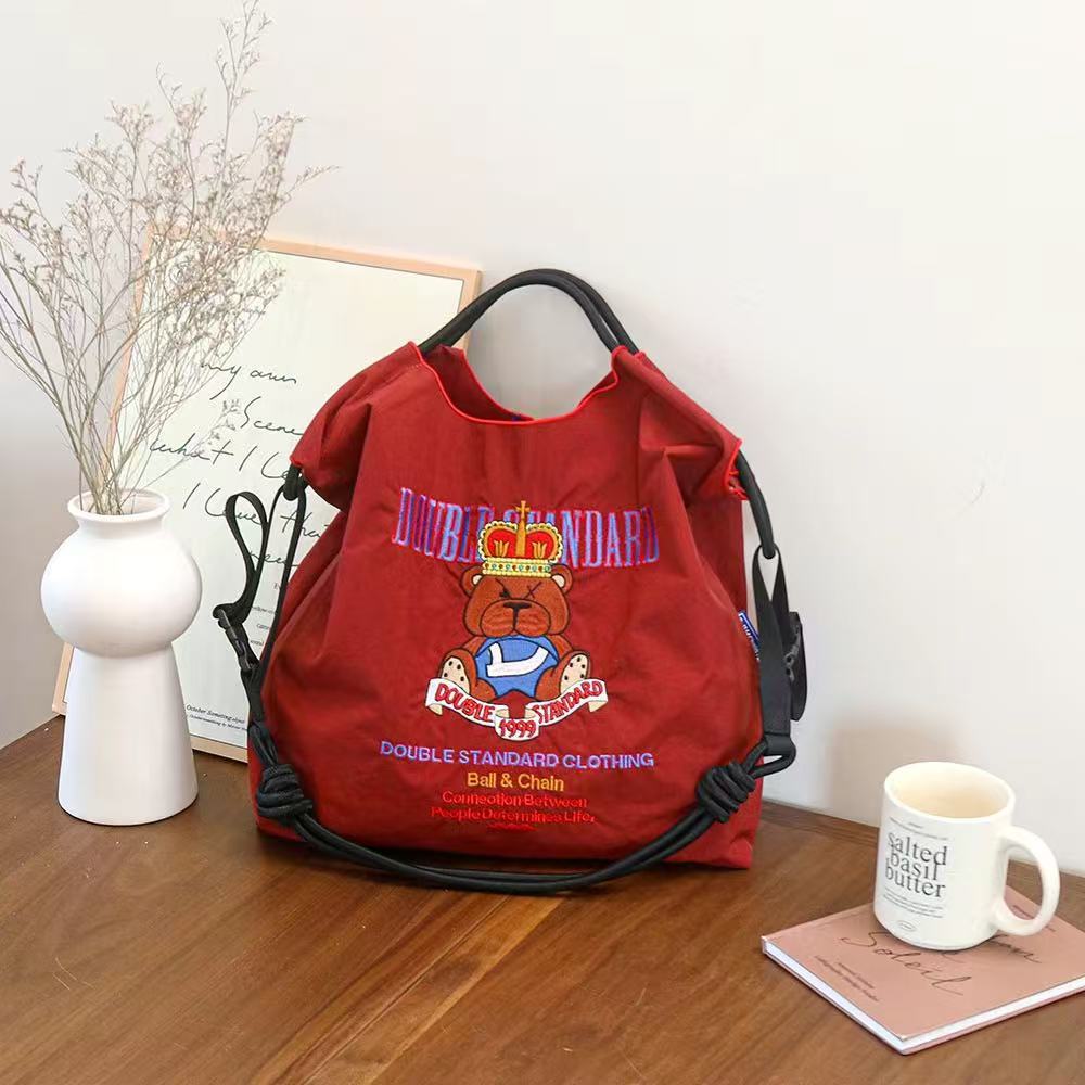 Japanese Style Ball Chain Embroidery Canvas Crossbody Bag – Eco Tote Shoulder Bag