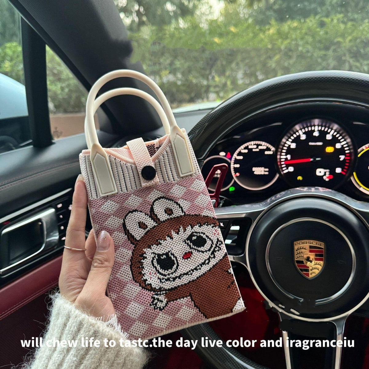 Kawaii Knit Phone Crossbody Bag – Cute Cartoon Mini Shoulder Bag for Cycling, Work & Daily Outings