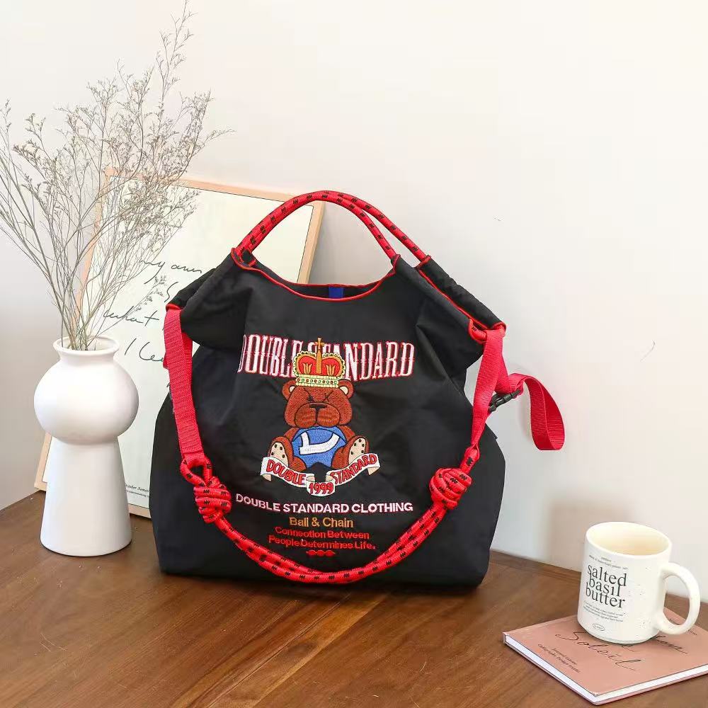 Japanese Style Ball Chain Embroidery Canvas Crossbody Bag – Eco Tote Shoulder Bag