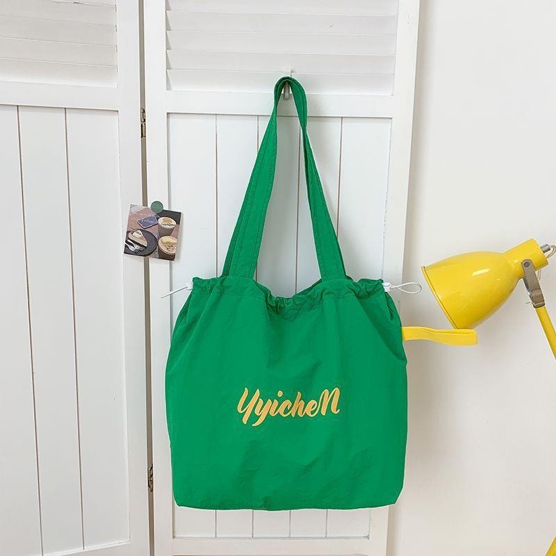 Dopamine Color Drawstring Canvas Shoulder Bag – Korean Lazy Style Large Tote for School & Commute