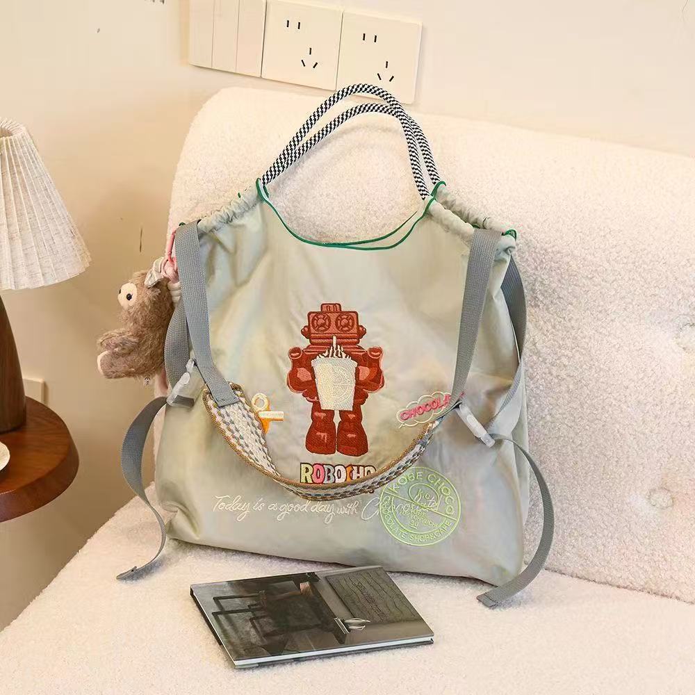 Japanese Style Ball Chain Embroidery Canvas Crossbody Bag – Eco Tote Shoulder Bag
